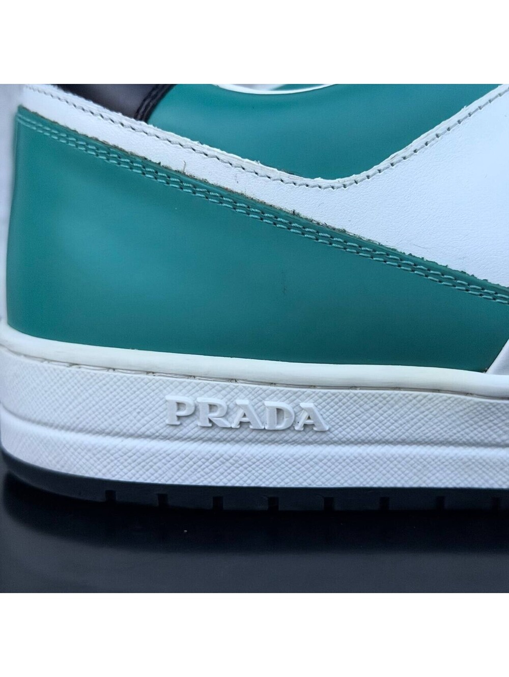 Prada Sneakers Green White Size 11 Leather Low Top Lace Up Italy 2EE364 - Picture 4 of 13